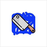 A knife is sitting on a blue square vector