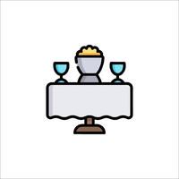 A table with a bowl of food and glasses vector