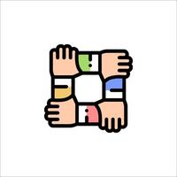 A group of hands holding a square with a circle in the middle vector