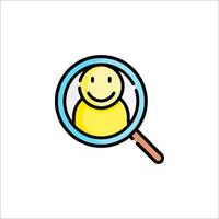 A magnifying glass with a smiling face inside vector