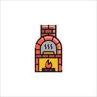 A brick oven with a fire inside it vector