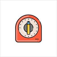 A red and white clock with a pencil on it vector