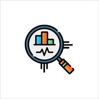 Magnifying glass icon with a graph on it vector