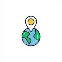 A globe with a pin on it and a sun vector