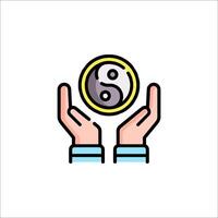 Two hands holding a coin with a yin symbol vector