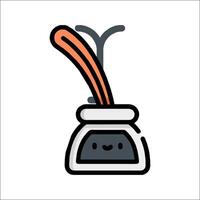 A coffee maker with a cute face and a spoon vector