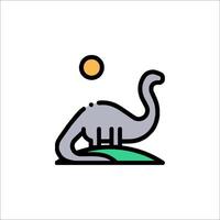 A dinosaur is standing on a hill with a sun behind it vector