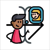 A man is looking at a mirror while holding a phone vector