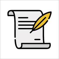 A pen and paper icon with a feather on top vector