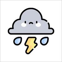 A cartoon cloud with a lightning bolt and rain drops vector