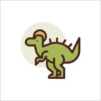A dinosaur icon with a long tail and horns vector