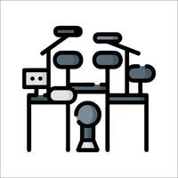A black and white illustration of a drum set vector
