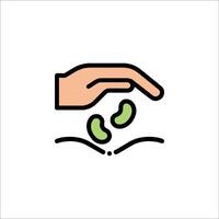 A hand is holding a bean and a hand is reaching out to grab it vector