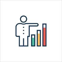 A man pointing to a bar chart icon vector