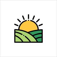 A green field with a sun in the sky vector