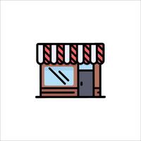 A small store front with a red and white striped awning vector