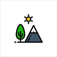 A mountain and tree with the sun in the background vector