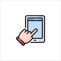 Hand touching a smartphone icon illustration vector