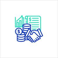 A hand shaking with stacks of money and a dollar sign vector