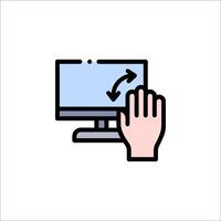 Hand touching a computer monitor icon vector
