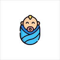 A baby in a blue wrap with a pacifier vector