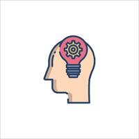 A person's head with a light bulb and gears inside vector