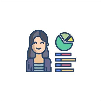 un mujer con un tarta gráfico y un grafico vector