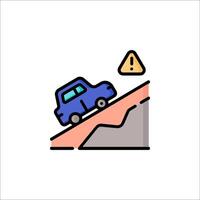 Car on a hill with a caution sign vector