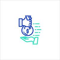A hand holding a bag of money and a hand giving it to someone vector
