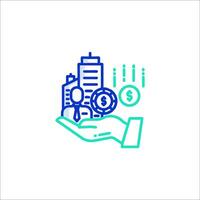 A hand holding a dollar sign and a building vector