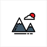 A mountain landscape with a sun and clouds vector
