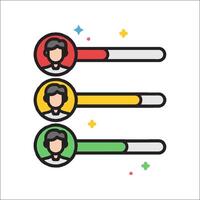 A colorful line icon of people with different colored buttons vector