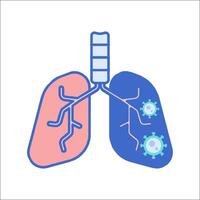 The lungs are shown with a virus on the left and a blue and pink virus on the right vector
