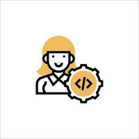 A woman holding a gear icon with a code symbol vector