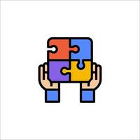 Two hands holding a colorful puzzle piece vector