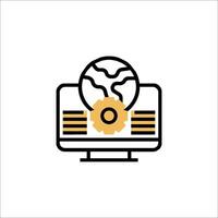 A computer with a globe on it vector