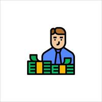 A man with a stack of money icon vector