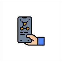 A hand holding a smartphone with a map icon vector
