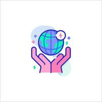 Hands holding a globe icon vector