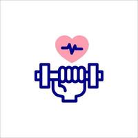 A hand holding a dumbbell and a heart vector