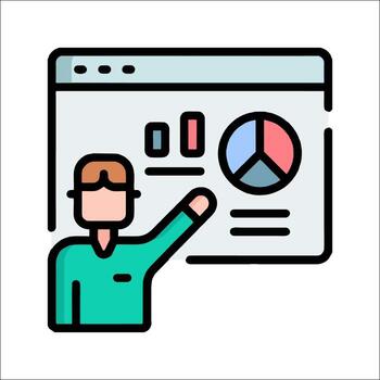 A man is pointing at a chart on a screen vector