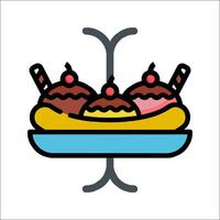 Ice cream cone icon with banana and ice cream vector