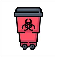 A red trash can with a biohazard symbol on it vector