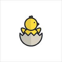 A yellow chick in an egg shell icon vector
