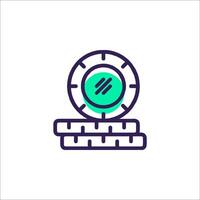 A green and purple icon of a coin on a stack of coins vector