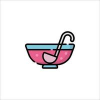 A bowl of pink liquid with a spoon in it vector