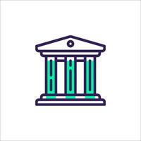 A bank building icon with columns and a green and blue color vector