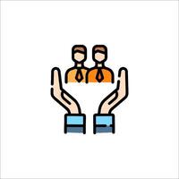 Two hands holding a man in the middle of their hands vector