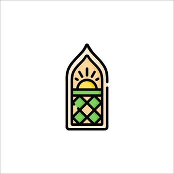 A small icon of a window with a sun in the middle vector