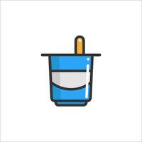 A blue cup with a spoon and a spoon in it vector